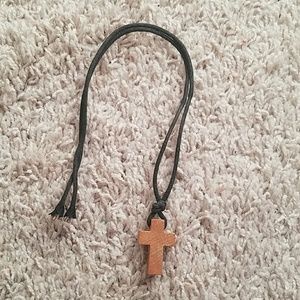 Wooden cross choker necklace